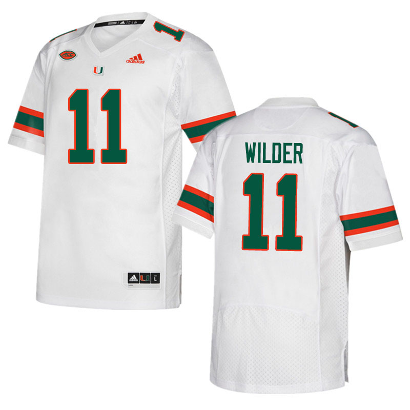 Adidas Miami Hurricanes #11 De'Andre Wilder College Football Jerseys Sale-White - Click Image to Close